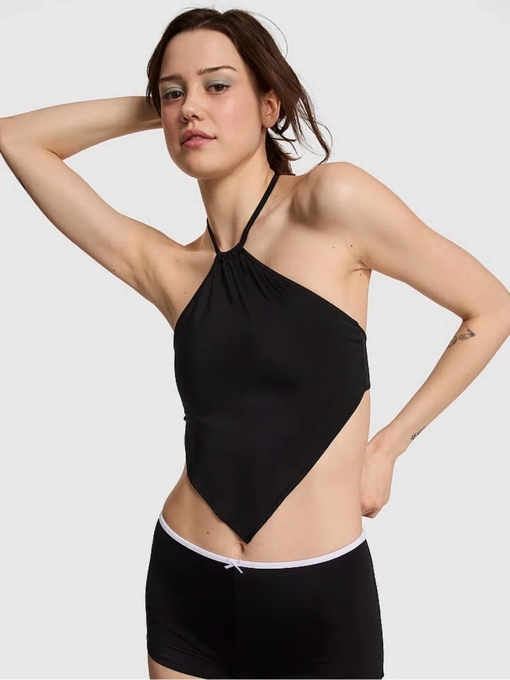 🤎 NWT PINK By Frankie’s Bikinis Black Hakter Swimsuit Bathing Suit Top (00867)